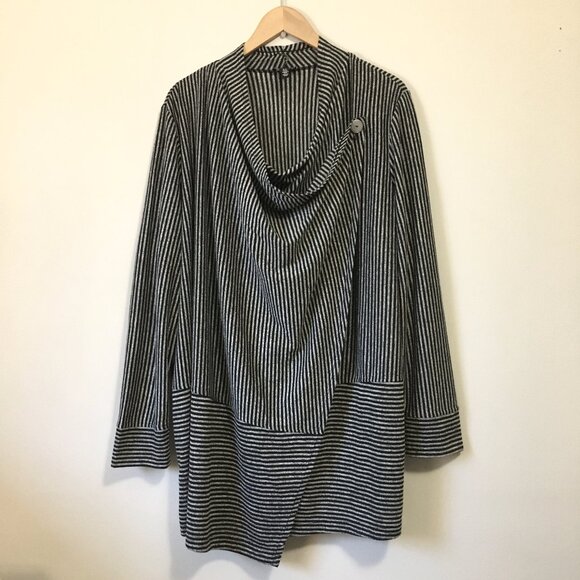 Jones New York Modern Grey and Black Pinstripe Wrapover Sweater - Picture 1 of 16